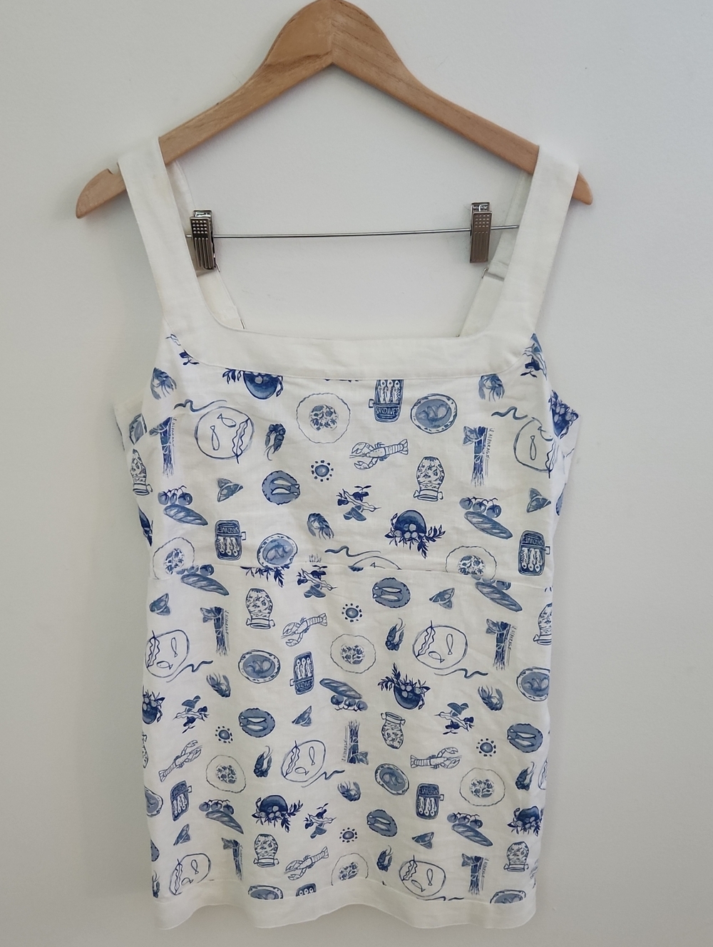 Abercrombie & Fitch Linen Lined Coastal Lobster Sea Mini Blue White Dress XLP - Picture 3 of 11